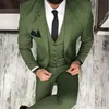 Abiti da uomo verde oliva per smoking da sposo 2019 Risvolto con risvolto Blazer slim fit Giacca tre pezzi Pantaloni Gilet Uomo Abbigliamento su misura