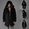 Mode hiver manteau hommes chaud couleur unie épais manteau à capuche veste fausse fourrure à manches longues Cardigan noir poilu