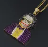 Fashion Iced Out Large Cartoon Clown Cosplay Pendant Necklace Mens Hip Hop Necklace Jewelry 76cm Gold Cuban Chain For Men Women