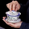 Jingdezhen Ceramic Tea Tureen Blue and White Porslin Big Tea Bowl Tea Ceremony Accessories Gaiwan