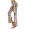 Zomer ins stijl vrouwen sexy slanke luipaard slangenhuid patroon print fakkels hoge taille wide poot uitlopende retro broek