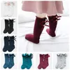 Baby Girls Socks Big Bow Toddlers Girls Socks Soft Cotton Lace Baby Socks Knitted Ruffle Long Tube Footsocks AT4576
