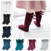 Baby Girls Socks Большой лук малыши для девочек носки мягкие хлопковые кружева детские носки вязаные обороты длинные трубки фонари AT4576