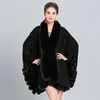 Moda Lüks El Sanatları Fox Kürk Ceket Cape Uzun Büyük Kaşmir Faux Kürk Palto Pelerin Şal Kadınlar Sonbahar Kış Sarar Panço