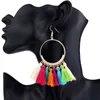 Bohemian uttalande tofsörhängen för kvinnor vintage runda lång droppe örhängen bröllopsfest brud fransade smycken gåva 16 färger
