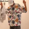 Casual shirts voor heren donkere bladeren print tropische strand mannen zomervakantie herenhemd jonge jongen mode man1