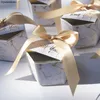 Present Wrap Creative Grey Marble Pyramid Candy Box Bag For Party Baby Shower Paper Boxes Package/Wedding Favors Tack