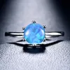 LuckyShine 6 PCS Lot Royal Style Round Blue Fire Opal Gemstone 925 Silver Women Wedding Rings Family Friend Holiday Gift Rings222i