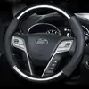 Couro respirável Preto Carbon Fiber Car cobertura de volante para Hyundai