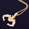 Gold Big Block Flexing Pendant Cuban Chain Necklace Silver Color Cubic Zirconia Men's Hip hop Rock Jewelry 5.2x5cm