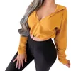 Nouvelle mode Sexy Femmes Printemps Automne Crop Sweats à capuche à manches longues Casual Femme Zip-Front Sweatshirts Deep-V Col Street Wear1