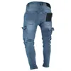 Mens Workwear Skinny Jeans For Men Slim Fit Zipper Cargo Denim Pants Ripped Trousers Fashion2912