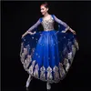 India stage wear uygur Ethnic Styles Costume Woman folk dancing apparel Elegent Lady Embroidery blue long dress