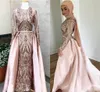 Árabe Dubai Vestidos de Noite Com Trem Destacável Vestidos de Noite Muçulmanos Sem Hijab kaftan abaya Manga Longa O Pescoço Lantejoulas Prom217g