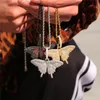 Collier avec pendentif petit papillon glacé pour hommes, plaqué or et argent, Zircon cubique Micro pavé, bijoux Hip Hop, cadeau