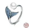 Solide 925 Sterling Silber Meerjungfrau Ringe für Teenager Mädchen Europa Amerikanische Shell Perle Zirkonia Offene Einstellbare Damen Finger Ring