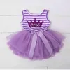 Crianças roupas bebê aniversário princesa vestidos meninas coroa tulle vestidos listrado lantejoulas tutu vestidos recém-nascidos letra de arco festejar vestido b5247