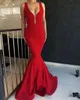 Cintas de espaguete longo Red Mermaid Vestidos sem mangas baratos Simples Pavimento Length Backless Prom Vestido formal Abendkleider