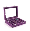 24 Grid Velvet Glass Jewelry Ring Display Organizer Box Tray Holder Earrings Storage Case Showcase Display Storage 24 Section Boxes RRA3237