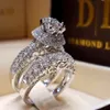 Luxe femme ronde Zircon bague mode 925 argent mariée bague de mariage bijoux promesse bagues de fiançailles pour les femmes