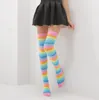 Strumpor Hosiery Rainbow Stripes Lång Kvinnor Flickor Kawaii Lolita Bomull Striped Lår Hög Strumpa Anime Strip Seebra Cosplay Over Knee Socks1