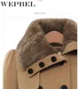 WEPBEL Bayan Vintage Yün Ceket Çift Toka Trençkot Bayan Kürk Yaka Peacoat Kış Ceket Ceketler Dış Giyim Artı Boyutu 5XL