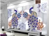 3D luxe Europese pauw sieraden bloem tv achtergrond muur blauwe pauw 3d wallpapers