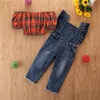 Baby Sommer Kleidung 1-6T Mode Kind Baby Mädchen Kleidung Set Plaid Ballon Hülse Weste Crop Top Denim hosenträger Hosen Outfit