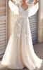 Robe de mariée sexy en dentelle A-line blanche sexy robes de plage bohème backless v cou de couche maxi robe robe au sol vestido 190o