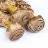 Bundles de tissage de vague profonde blond fraise de cheveux humains malaisiens 4pcs # 27 trames de cheveux vierges de vague profonde bouclée blonde miel 10-30 "longueur mixte