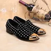 Kwaliteit Red Britse ontwerper Zwart Nieuwe Men High Leather Flats Casual Loafers Rivets Prom Formal Dress Punk Wedding Party Shoes H236 456 884 5