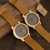 BOBO BIRD WL10 Womens Casual Antique Rodada de bambu de madeira relógio para homens Couro Strap Lady Relógios Top relógio de pulso