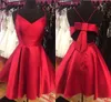 Simple Designed Red Short Homecoming Dresses A Line Spaghetti Strap Criss Cross Backless Mini Cocktail Gowns Graduation For Teens BC2464