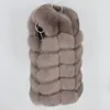 Ofbuy Women Natural Real Big Fluffy Fox Fur Vest Jacket Waistcoat kort ärmlös vinter tjock varm kappa ytterkläder svart