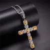 Big Cubic Zirconia Mens Hiphop Cruz Colgante Collar Ice Out 18K Chapado en oro Hip Hop Joyería