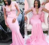 Mermaid 2020 Prom Pink Dresses Long Sleeves Illusion Jewel Sheer Neck Lace Applique Beaded Sweep Train Black Girl Formal Evening Gown
