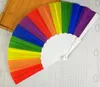 Rainbow Hand Held Folding Fan Silk Folding Hand Fan Vintage Style Rainbow Design Held Fans For Birthday Graduation Holiday