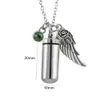 Cylindrical Bottle with Angel Wings pendant stainless steel Charm Birthstone Pendant cremation Memorial Necklace Keepsake Ashes