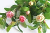 Nep single stengel camellia (3 stengels/stuk) 26.38 "lengte simulatie thee roos met groen blad voor bruiloft thuis decoratieve kunstbloemen