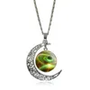 Charms Necklaces Fine Jewelry GlassGalaxy Love Pendant Summer Beach Statement Silver Long Chain Alloy Hollow Moon Pendant Necklace
