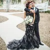 Vintage robe de mariée de sirène noire à décolleté de bâton froncé sans manches robes de mariée élégantes robes élégantes 2020 Custom Made Dace Applique