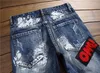 Sommar mode stil mens designer jeans blå skinny penna jean rakt broderad flagga badge byxa slim märke