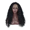 Syntetiska spetsfront peruker för svarta kvinnor Afro Kinky Curly Long Hair Wigs med gratis Wig Cap Värmebeständighet Hög temperaturfiber
