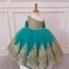 Złota aplikacja Jedno ramię Kwiat Dziewczyna Suknie Balowe Suknie Big Bow Girls Pageant Dress Kids Toddlers Party Dress na specjalne okazje