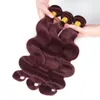 Body Wave Human Virgin Hair Weaves Burgundy 99J Färg Dubbel Weft 100g / Bundle 3bundles / Parti 4bundlar / Lot Extensions