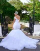 Afrikaanse Plus Size Trouwjurken Met Een Schouder Kralen Zeemeermin Bruidsjurken Robe de mariee Kralen Kristallen Trompet Bridal Dres266M