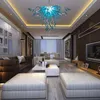 Lamps Contemporary Blown Glass Crystal Chandeliers Turquoise Color 20 Inches Pendant Light LED Bulbs Hanging Chandelier Lamp for House Decoration