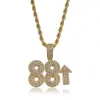 Iced Out Zirkon-Halskette mit Buchstaben- und Zahlen-Anhänger, vergoldet, versilbert, 88rising Rich Chigga Bling Jewelry