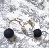 Gros- Designer Black Sandy White Pearl Double Bent boucle ronde Boucles d'oreilles pour les femmes Bijoux