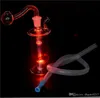 Bruciatore a nafta in vetro a LED Bong Mini pipe ad acqua Narghilè a olio portatile Bong in vetro per riciclatore in linea con tubo e tubo flessibile per bruciatore a nafta in vetro da 10 mm